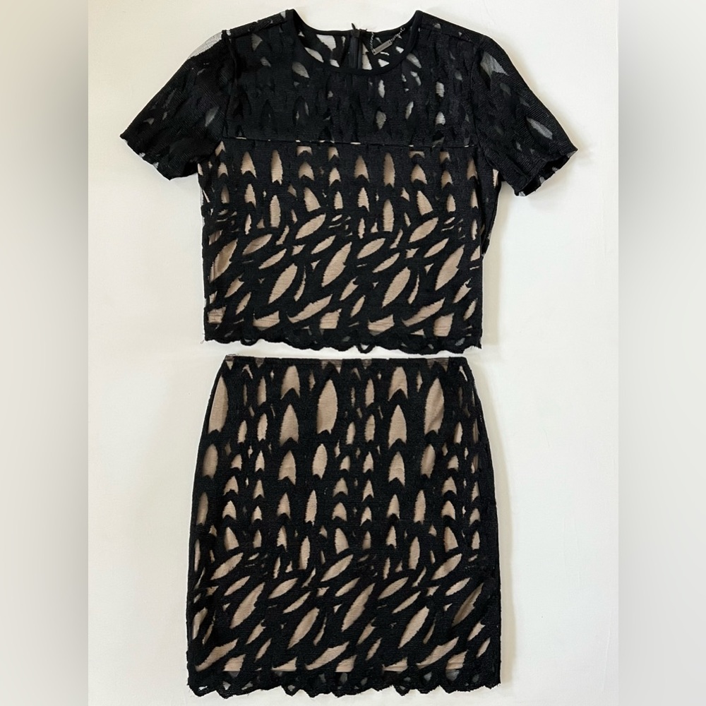 Scalloped Lace Miniskirt and Top 2 Piece Set